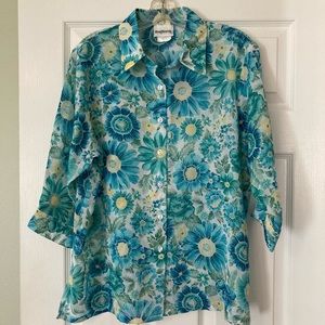 BonWorth Sheer Flower Button Up